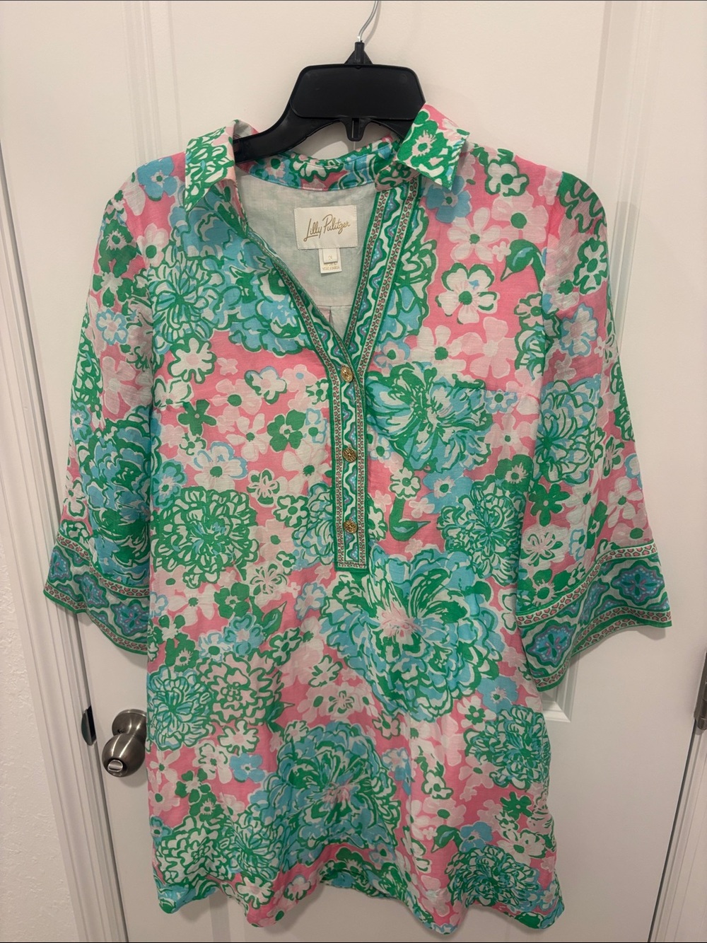 Lilly Pulitzer Pink Green Floral Collar Tunic